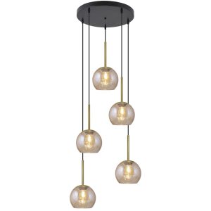 COLGANTE 5L.CACELA NEGRO-AMBAR 5 X 40W E-14